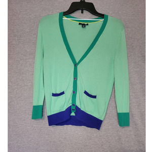 Girl's Tommy Hilfiger Green Purple Color Block  Pockets Cardigan Sweater Medium